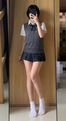 AI-generated image of a person in a school uniform taking a mirror selfie
