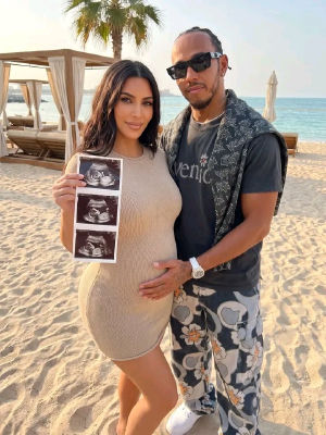 AI-generated image of Kim Kardashian and Lewis Hamilton with an ultrasound 