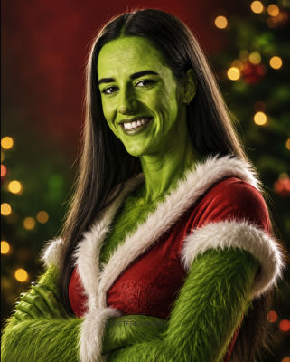 AI-generated image of Caitlin Clark styled as the Grinch