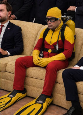 AI-generated image of Marco Rubio in a scuba diver costume at a formal event