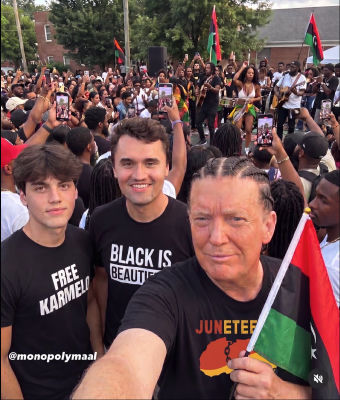 AI-generated Juneteenth celebration image featuring a 'Free Karmelo' shirt