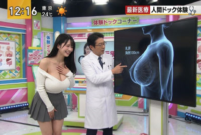 AI generated image of a woman and a doctor in a fabricated Japanese medical TV segment