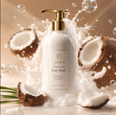 AI-generated product image of CHÉRIR Coconut Bliss Body Wash