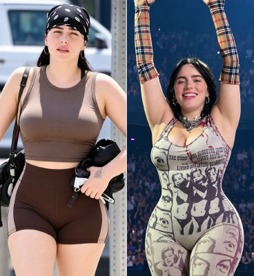 AI-generated deepfake images of Billie Eilish in two settings