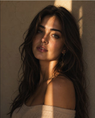 AI-generated portrait of Neslihan Atagül against a sunlit wall