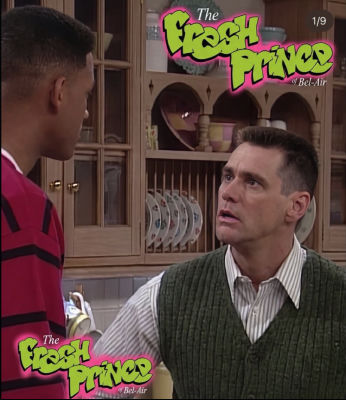 Deepfake of Jim Carrey styled as a Fresh Prince of Bel-Air kitchen scene