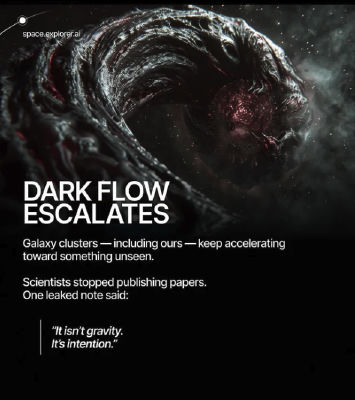 AI-generated 'Dark Flow Escalates' cosmic creature graphic