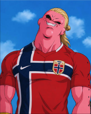 AI-generated anime-style character in Norway national football team jersey