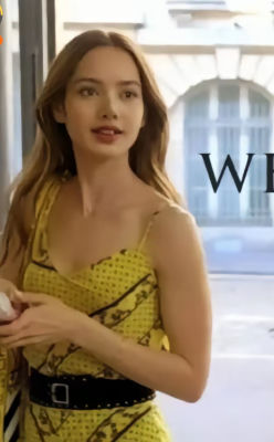AI-generated image of Lily Collins in a yellow dress at an event