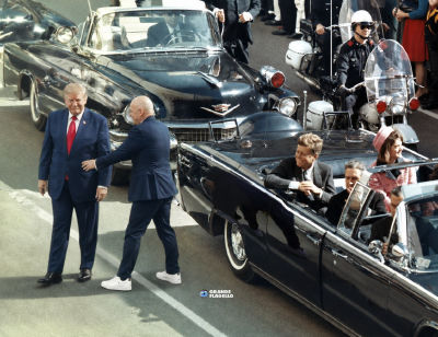AI-generated image of Donald Trump in the JFK Dallas motorcade scene