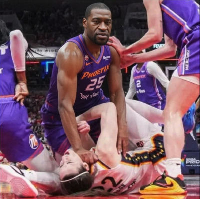 Deepfake image of George floyd in Phoenix Suns uniform during basketball game