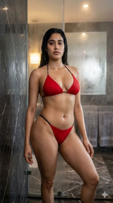 AI-generated image of Janhvi Kapoor in a red bikini