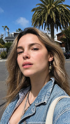 AI-generated selfie of Inde Navarrette in a denim jacket