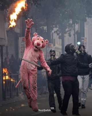 AI image detected of Pink Panther character at French protests