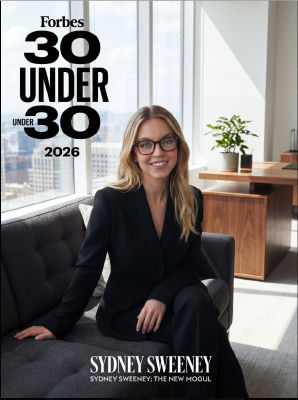 AI-generated Forbes 30 Under 30 cover featuring Sydney Sweeney