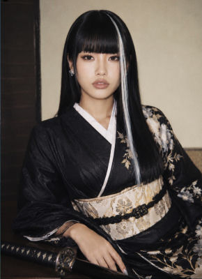 AI-generated portrait of a young woman in a black kimono