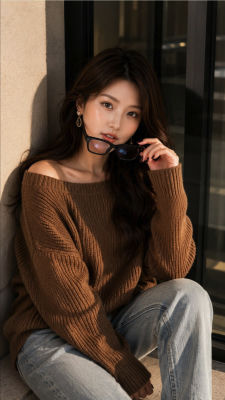 AI-generated portrait of an unidentified woman in a brown sweater