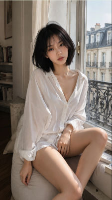 AI-generated image a woman by a Parisian window