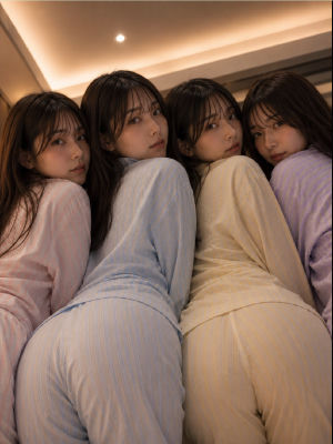 AI-generated image of four women  in striped pajamas