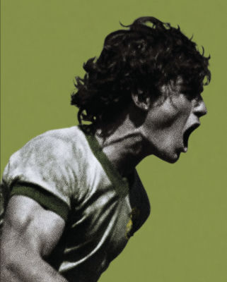 AI-generated portrait of a shouting young man against a green background