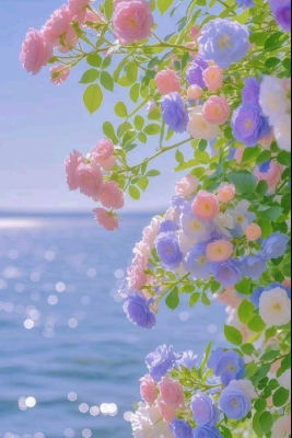 AI-generated pastel roses over a sparkling sea