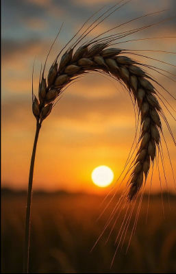AI-generated image of a wheat stalk at sunset