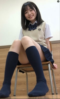 Deepfake of Mion Mukaichi in school uniform seated on a chair