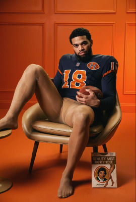 AI-generated image of Caleb Williams in a Joe Namath-style pantyhose ad parody