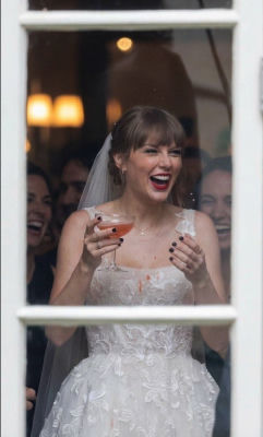 AI-generated image of Taylor Swift laughing in a wedding dress at a reception