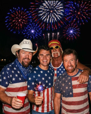 AI-Generated 4th of July Meme: Charlie Kirk, Hulk Hogan, Chuck Norris, and the Late Toby Keith Celebrate Independence Day
