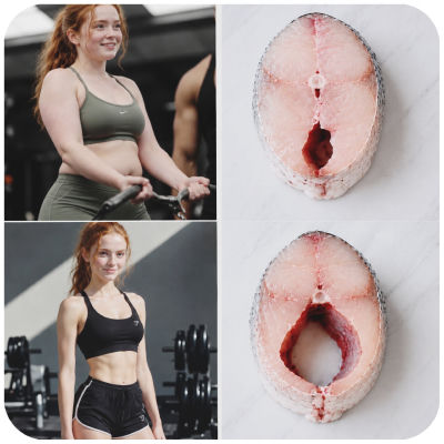 Deepfake image detected of red-haired woman paired with workout equipment in four-panel gym meme