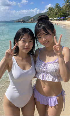 AI-generated image of a woman posing on a tropical beach