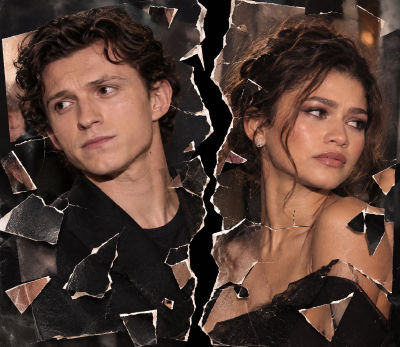 AI-generated image of Tom Holland and Zendaya in a shattered-glass composition