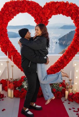 AI-generated image of Jude Bellingham and Ashlyn Castro in a romantic proposal scene