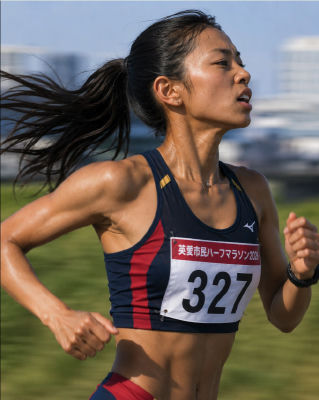 AI-generated image of a woman runner at a half marathon