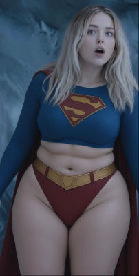 AI-generated image resembling Alicia Moffet in a Supergirl-style costume