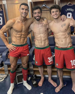 AI-generated image of Cristiano Ronaldo and teammates in Portugal locker room