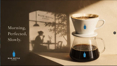 AI-generated Blue Bottle Coffee 'Morning, Perfected, Slowly.' advertisement