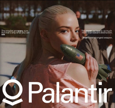 AI-generated image of Anya Taylor-Joy in a fake Palantir advertisement