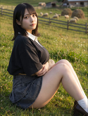 AI-generated image resembling Yui Yokoyama seated in a grassy field