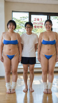 AI-generated image of two women and a man in a fitness advertisement scene