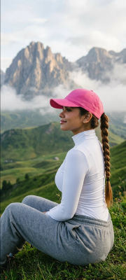 AI-generated image a of a woman seated on a mountain hillside