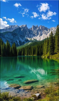 AI-generated image of an alpine lake and mountain range