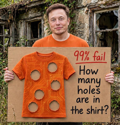 Deepfake of Elon Musk holding a 'How many holes are in the shirt?' meme