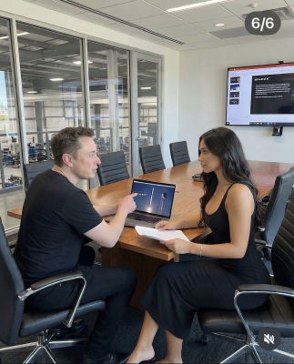 AI-generated image of Elon Musk and Georgina Rodríguez meeting at a SpaceX office