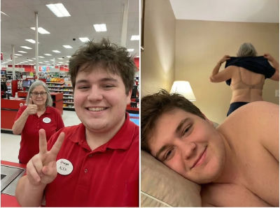 AI-generated transformation meme showing a young man at Target and in a bedroom