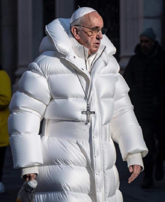 AI-generated image of Pope Francis in a white puffer jacket