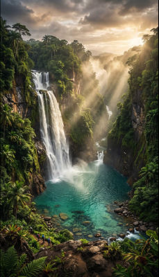 AI-generated tropical waterfall landscape
