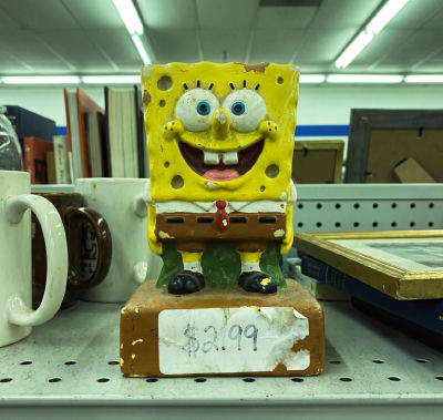 AI-generated image of a SpongeBob SquarePants figurine on a store shelf