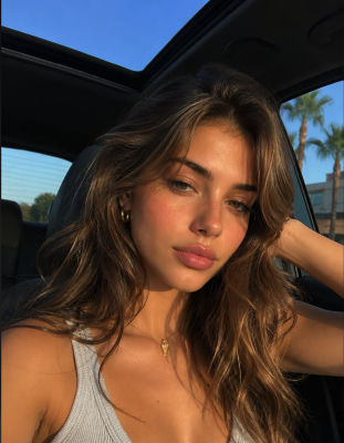 AI-generated image of a woman taking a selfie in a car